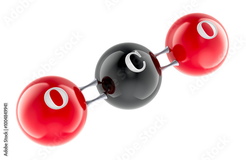 CO2 Carbon Dioxide Molecule, 3D rendering isolated on transparent background