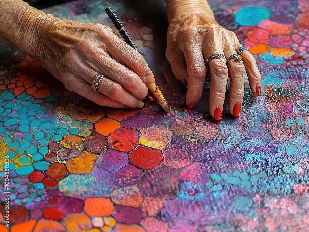 A creative DIY project in progress, vibrant colors, intricate details, hands at work, mixed media, collage style A creative DIY project in progress, vibrant colors, intricate details, hands at work, mixed media, collage style