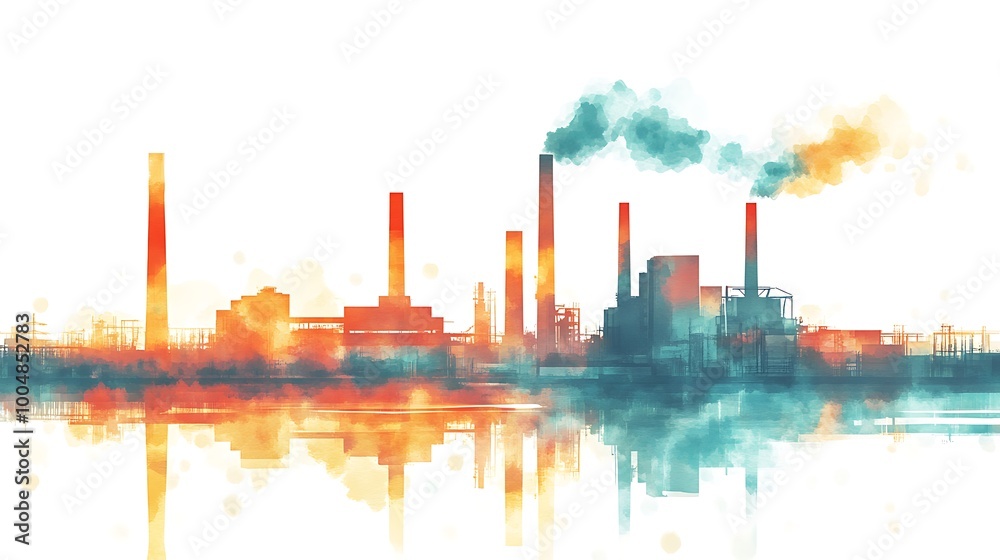 Obraz premium Industrial Landscape in Watercolor