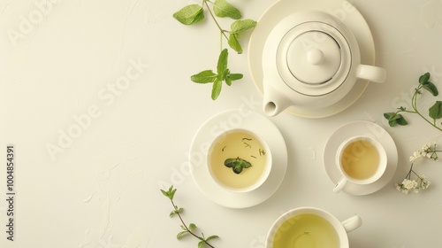 Minimalist Green Tea Flat Lay with Mint Garnish
