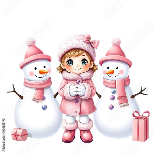 Cute Girl Pink Christmas Clipart sublimation PNG. 