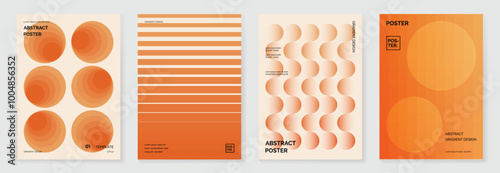 Collection of 70s color gradient poster background vector. Set of retro wall decoration, groovy, trippy, geometric shape. Vintage hippie wall art for interior, decorative, banner, cover, card.