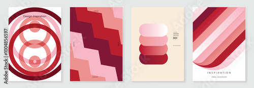Collection of 70s color gradient poster background vector. Set of retro wall decoration, groovy, trippy, geometric shape. Vintage hippie wall art for interior, decorative, banner, cover, card.