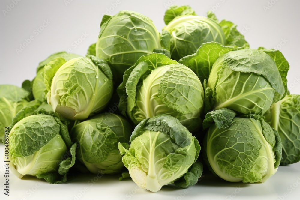 Fresh Brussels Cabbage in White Background's Watercolor Illustration, generative IA Fresh Brussels Cabbage in White Background's Watercolor Illustration, generative IA