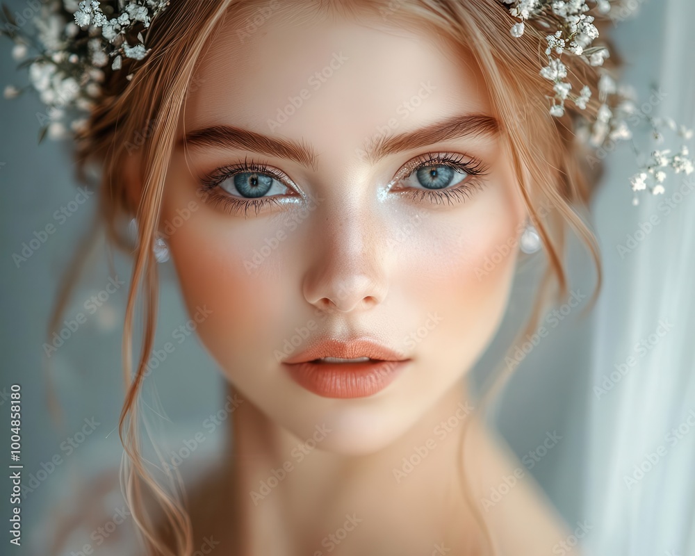 Wedding makeup style with soft pastel colors, intricate details, glowing skin, elegant setting, photo-realism Wedding makeup style with soft pastel colors, intricate details, glowing skin, elegant setting, photo-realism