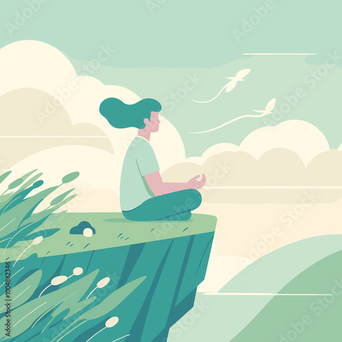 Meditating  Flat Vector Illustration Design photo