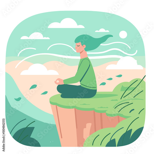 Meditating  Flat Vector Illustration Design photo