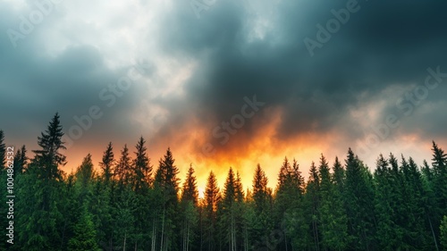 A forest with trees and a cloudy sky