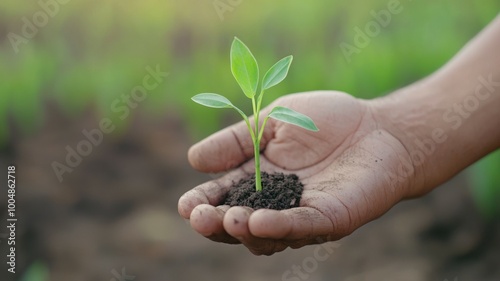 Wallpaper Mural A hand holding a small plant in dirt Torontodigital.ca