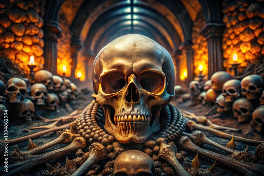 Intricate Skull and Bones Design for Halloween, Gothic Themes, or Educational Purposes in Art Intricate Skull and Bones Design for Halloween, Gothic Themes, or Educational Purposes in Art
