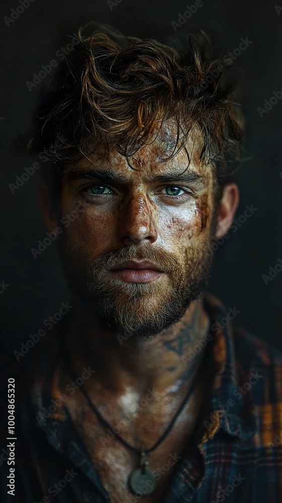 Intense Portrait of a Man with a Rugged Look Intense Portrait of a Man with a Rugged Look