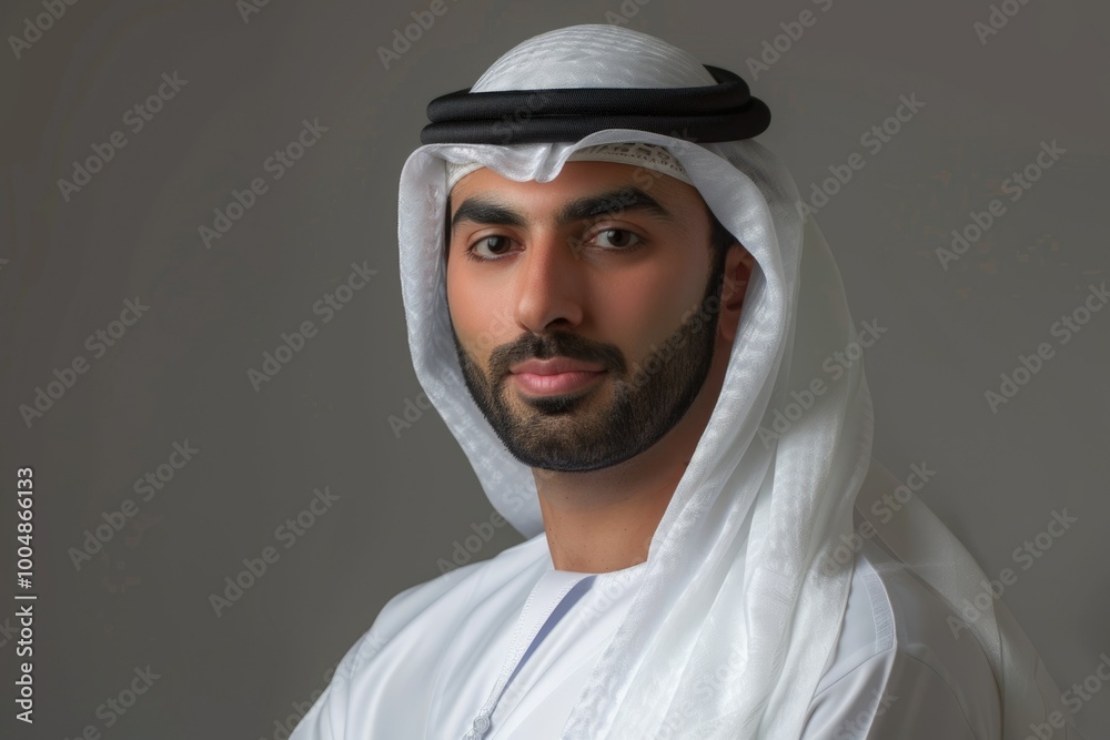 Middle Eastern man in traditional dress explores UAE culture. Middle Eastern man in traditional dress explores UAE culture.