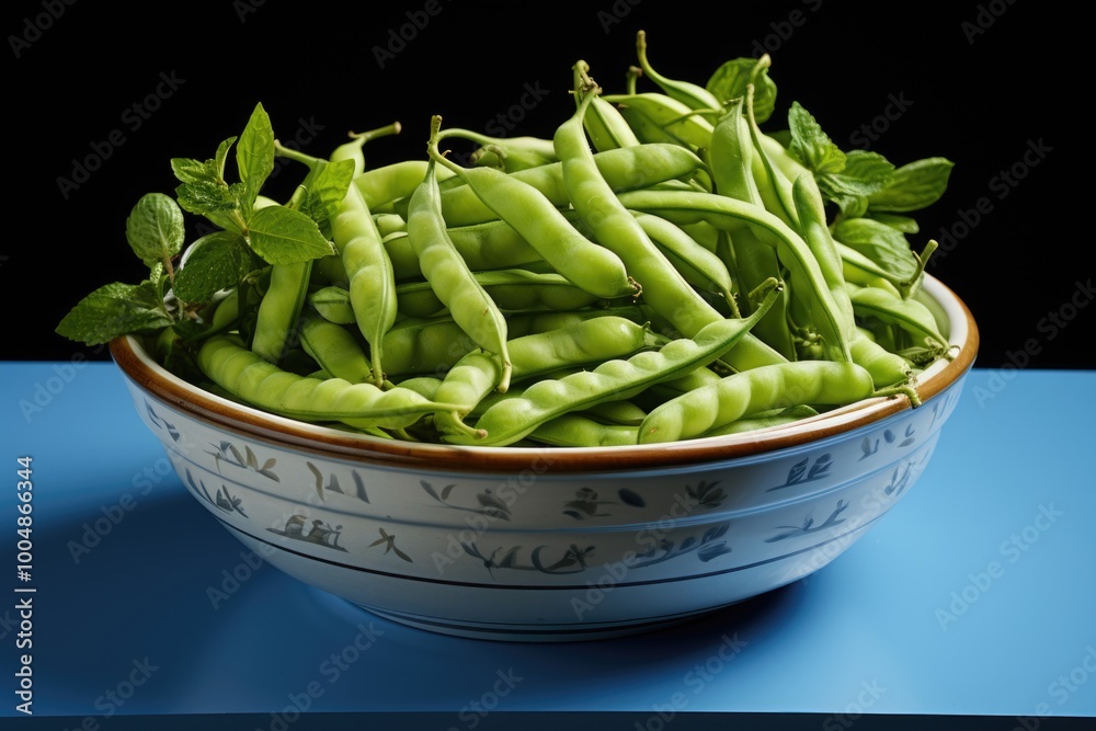 Isolated pea beans on a blue background in containers. high quality photo, generative IA Isolated pea beans on a blue background in containers. high quality photo, generative IA