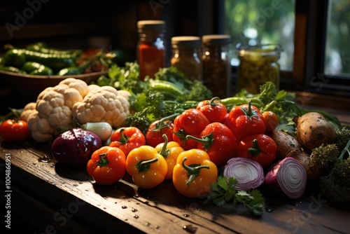 Vegetables. PEVALES ON THE TABLE, generative IA photo