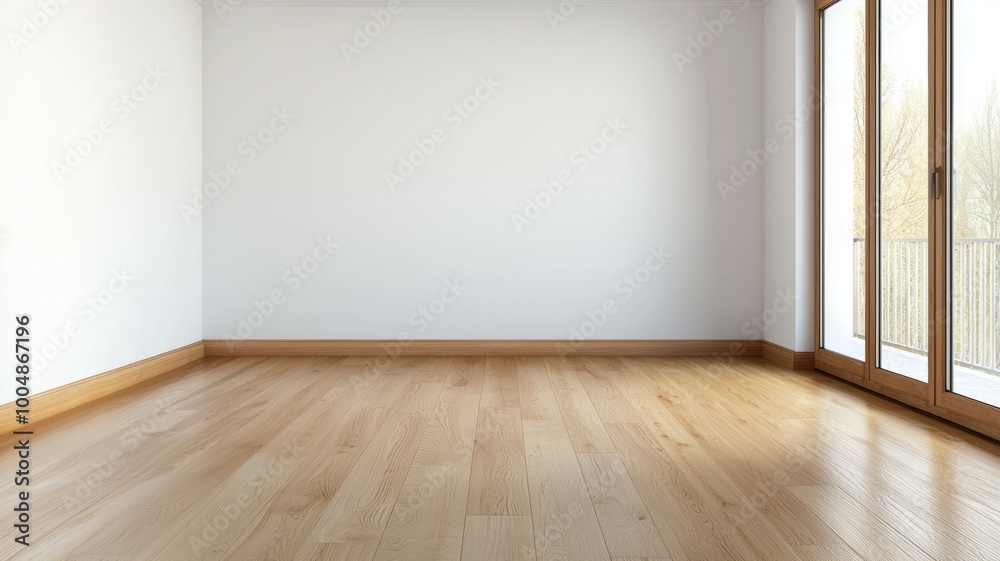 A large, empty room with wooden floors and white walls A large, empty room with wooden floors and white walls