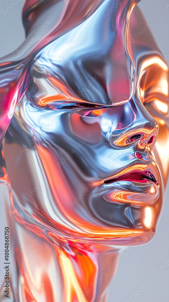 Abstract Metallic Portrait: Chrome Head with Reflections Abstract Metallic Portrait: Chrome Head with Reflections