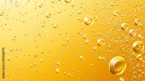 Wallpaper Mural A liquid yellow oil texture with air bubbles. A vector realistic background featuring golden cosmetic or cooking oil with shiny droplets. An abstract design with space for text. Torontodigital.ca