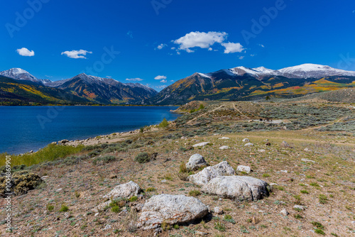 Snow Covered Mt. Elbert and laplata peak Surrounding Twin Lakes photo