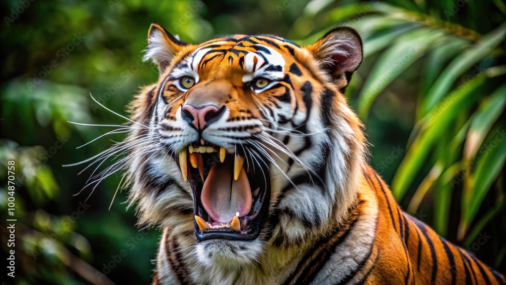 Obraz premium Majestic Tiger Roaring in the Wild, Capturing the Essence of Nature's Powerful Soundscape