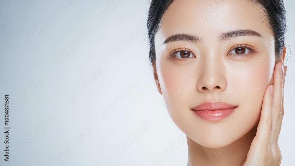 A woman with a beautiful face is smiling and looking at the camera A woman with a beautiful face is smiling and looking at the camera