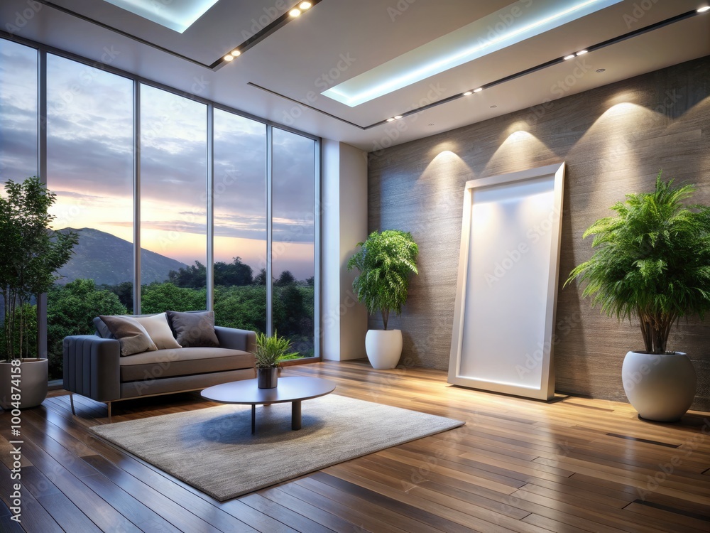Fototapeta premium Modern LED panel light illuminating a sleek interior space with soft, even lighting for ambiance