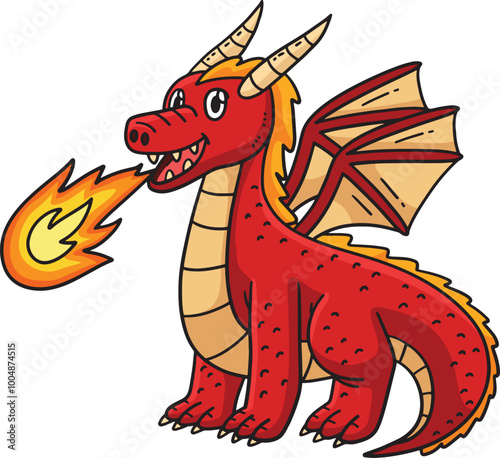 Dragon Breathing Fire Cartoon Colored Clipart 