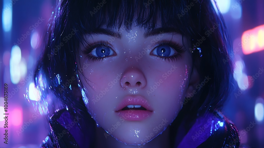 Close up portrait of anime girl with blue eyes and wet hair Close up portrait of anime girl with blue eyes and wet hair