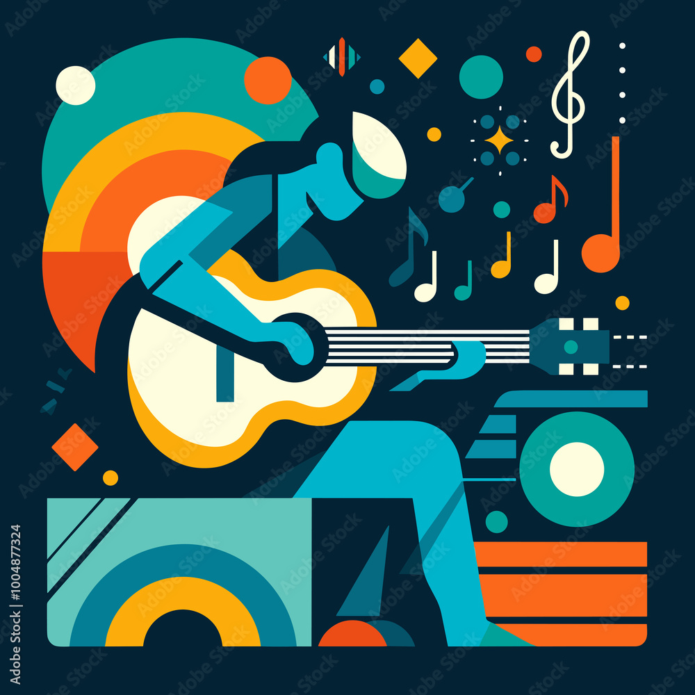 Fototapeta premium Playing Guitar Flat Vector Illustration Design