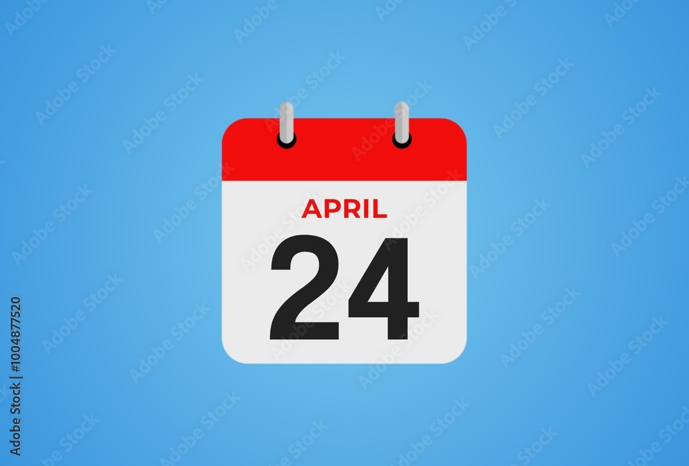 Icon calendar day. 24 April. 24th days of the month, illustration style. Date day of week Sunday, Monday, Tuesday, Wednesday, Thursday, Friday, Saturday. Icon calendar day. 24 April. 24th days of the month, illustration style. Date day of week Sunday, Monday, Tuesday, Wednesday, Thursday, Friday, Saturday.