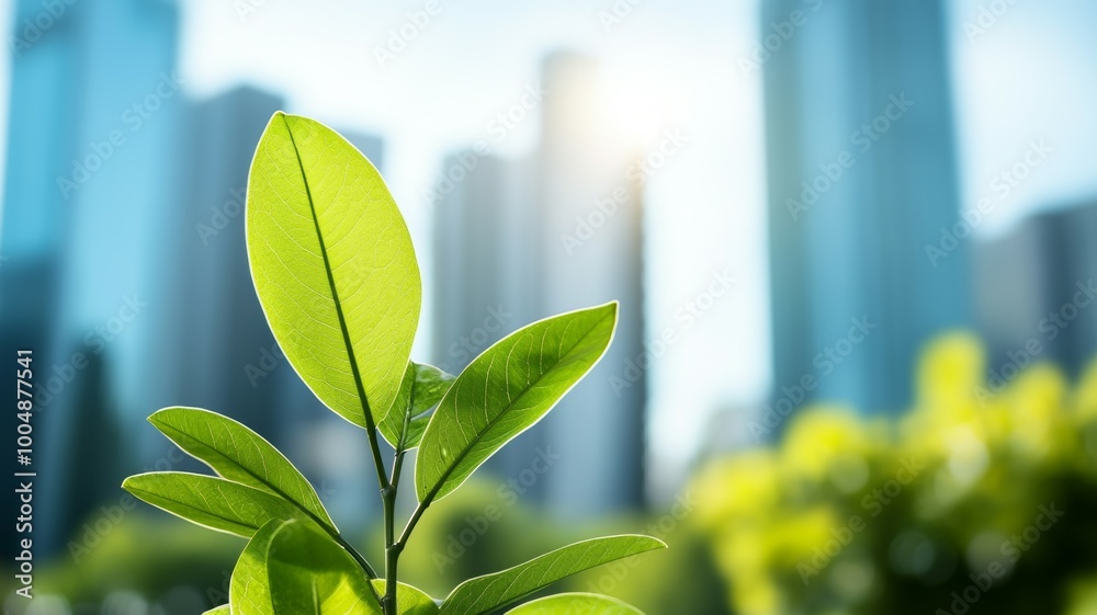 A leafy green plant is growing in a city park A leafy green plant is growing in a city park