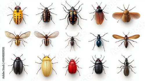 A collection of bugs with different colors and sizes