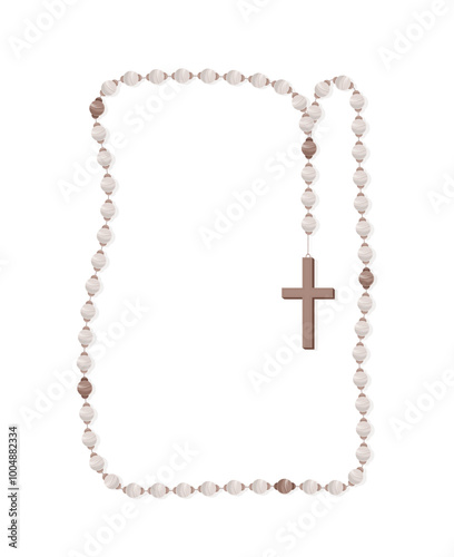 Rosary beads concept. Brown catholic beads with cross. Religion and faith, belief, spirituality. Sacred jewelry. Social media sticker. Flat vector illustration isolated on white background