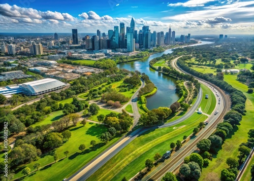 Scenic View of Albert Park Circuit Surrounded by Lush Greenery and Urban Landscape in Melbourne