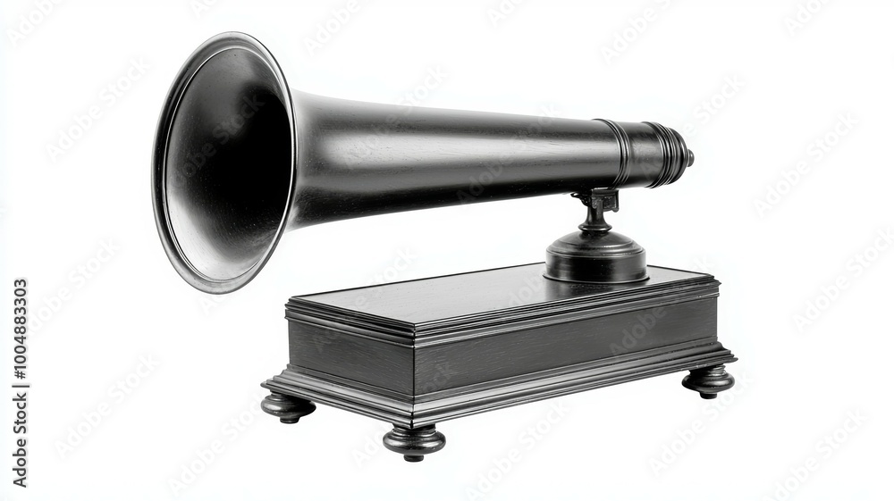 A black and silver phonograph with a black base A black and silver phonograph with a black base