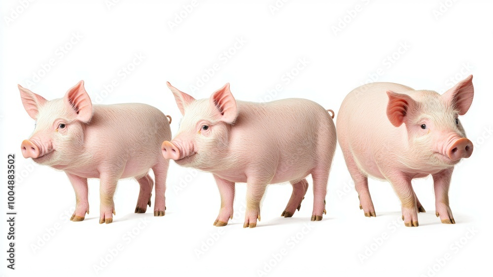 Three pigs standing in a row Three pigs standing in a row