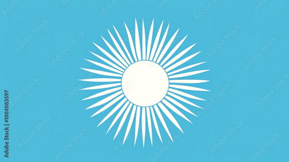 A simple flag with a white sun on a light blue background. A simple flag with a white sun on a light blue background.