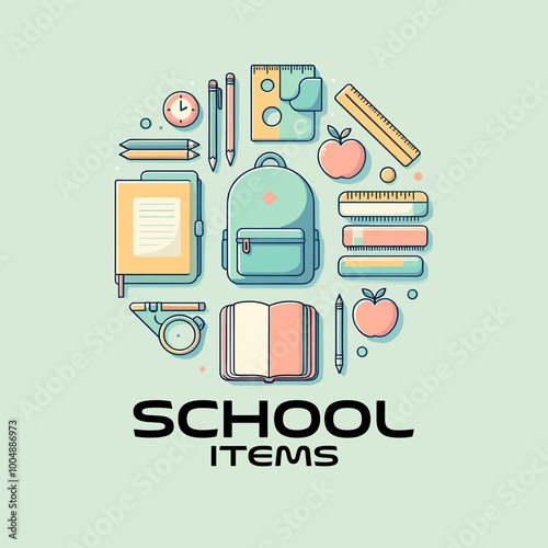 School Items Flat Vector Illustration Design photo