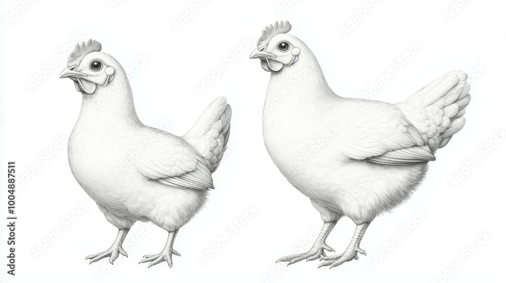 Fototapeta premium Two chickens standing side by side