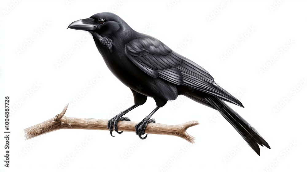 Obraz premium A black crow is perched on a branch