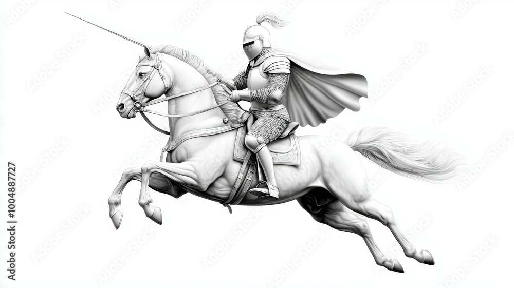 Fototapeta premium A knight on horse is flying through the air