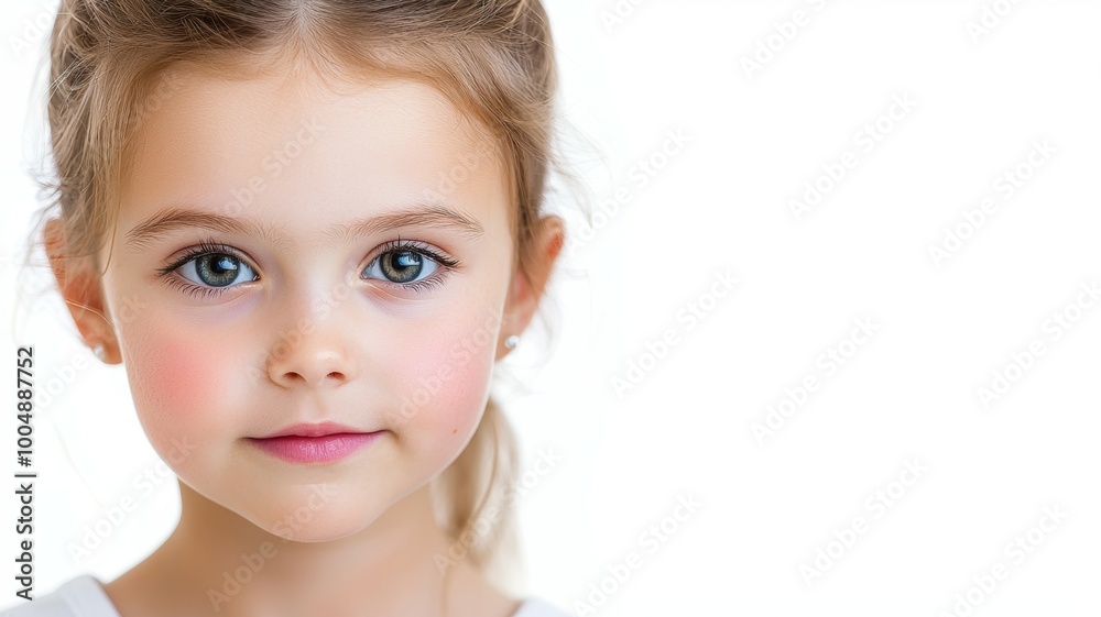 A young girl with blonde hair and blue eyes is smiling at the camera A young girl with blonde hair and blue eyes is smiling at the camera