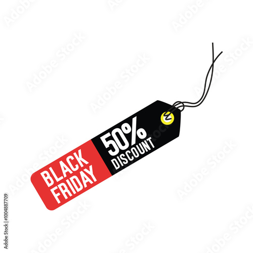 Black Friday price tag 50 off red or black color illustration design and 50 off tag or discount tag design vector 