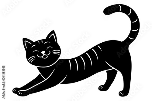  a cat stretching with a happy face