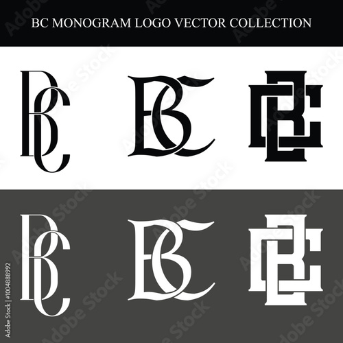 Collection of vector BC monogram logos, Creative illustration of  different BC or CB monogram logo designs photo