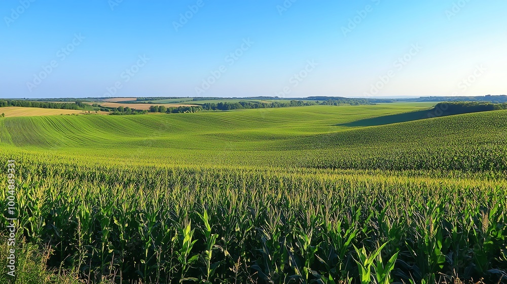 A vast cornfield with a clear blue sky. A vast cornfield with a clear blue sky.