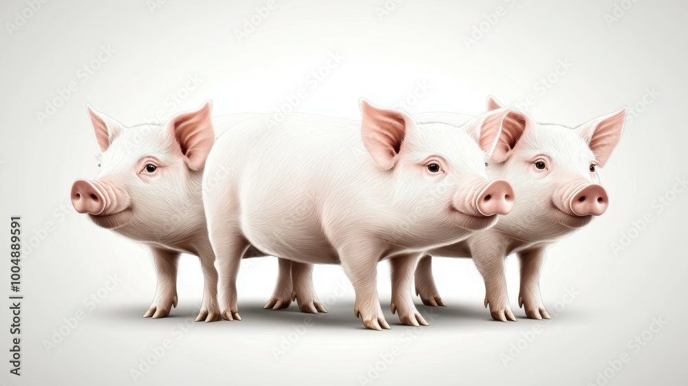 Three white pigs standing next to each other Three white pigs standing next to each other