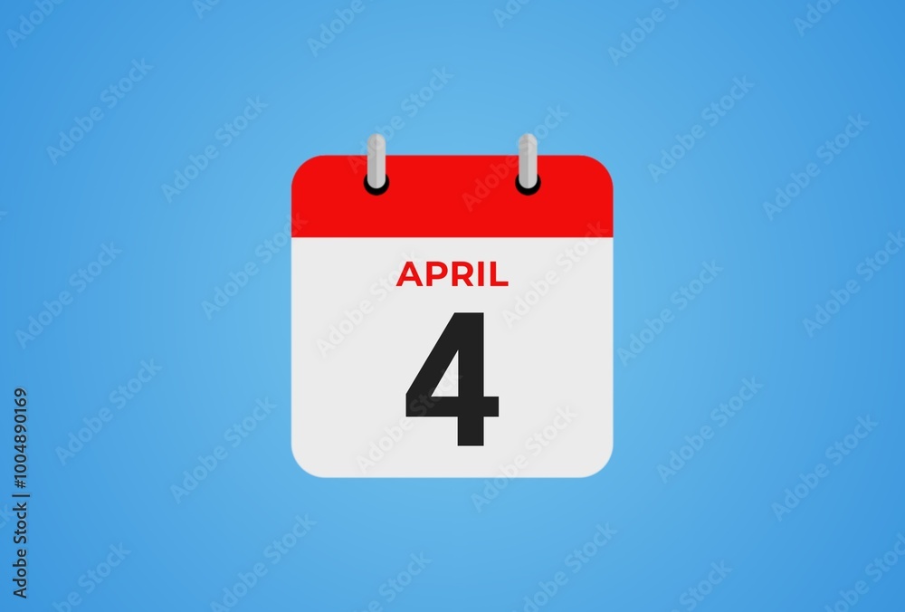 Icon calendar day. 4 April. 4th days of the month, illustration style. Date day of week Sunday, Monday, Tuesday, Wednesday, Thursday, Friday, Saturday. Icon calendar day. 4 April. 4th days of the month, illustration style. Date day of week Sunday, Monday, Tuesday, Wednesday, Thursday, Friday, Saturday.
