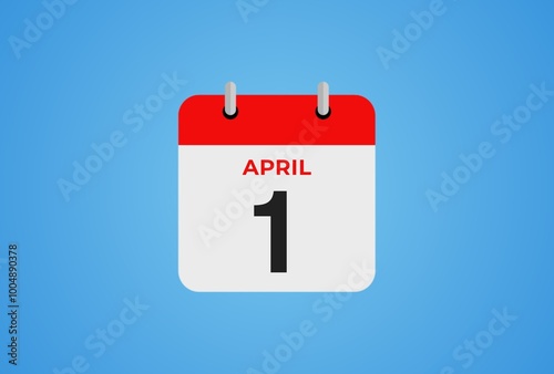 Icon calendar day. 1 April. 1th day of the month, illustration style. Date day of week Sunday, Monday, Tuesday, Wednesday, Thursday, Friday, Saturday. 