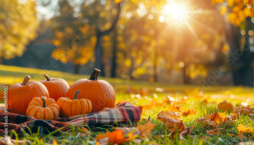 picnic-blanket-pile-pumpkins-sunny-day