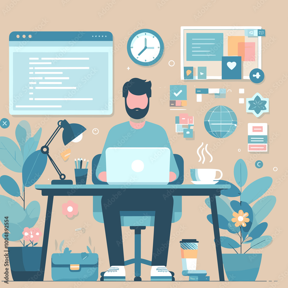 Fototapeta premium Software Engineer Flat Vector Illustration Design
